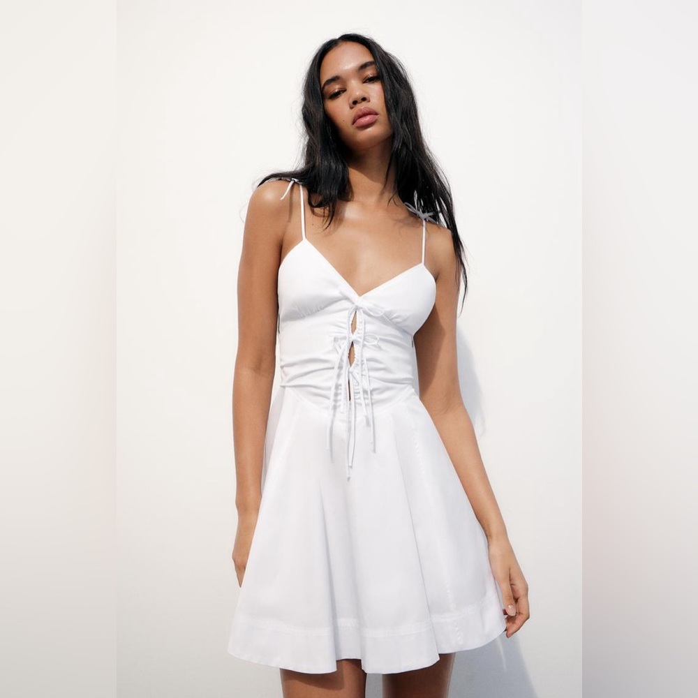 🏷️🔖 NWT ZARA Bow Trim Gabardine Mini Dress (Size XXL/US 12)